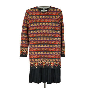 Vintage Adrienne Vittadini Wool Sweater Dress Size 10 Colorful Paisley Pleated